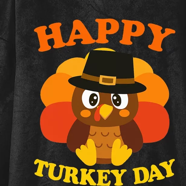 Happy Turkey Day Cute Little Pilgrim Gift Thanksgiving Hooded Wearable Blanket