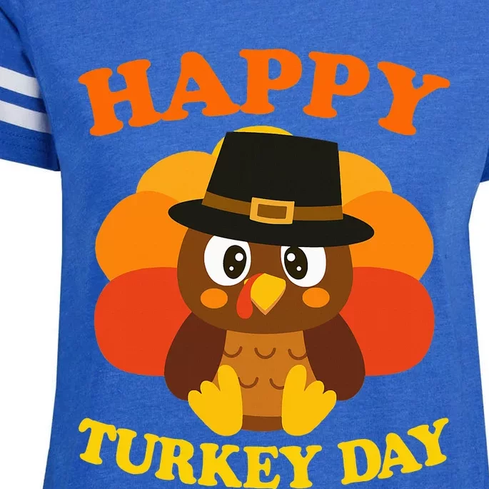 Happy Turkey Day Cute Little Pilgrim Gift Thanksgiving Enza Ladies Jersey Football T-Shirt