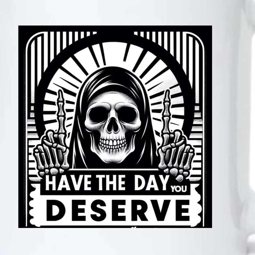 Have The Day You Deserve Peace Sign Skeleton Motivational Black Color Changing Mug