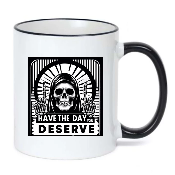 Have The Day You Deserve Peace Sign Skeleton Motivational Black Color Changing Mug