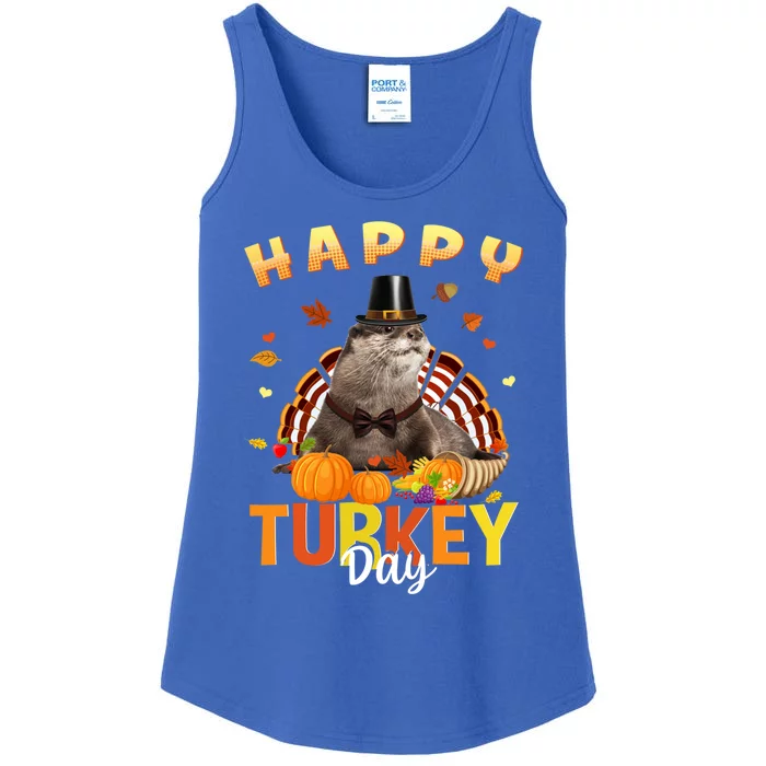 Happy Turkey Day Cute Otter Thanksgiving Day Tees Holiday Gift Ladies Essential Tank