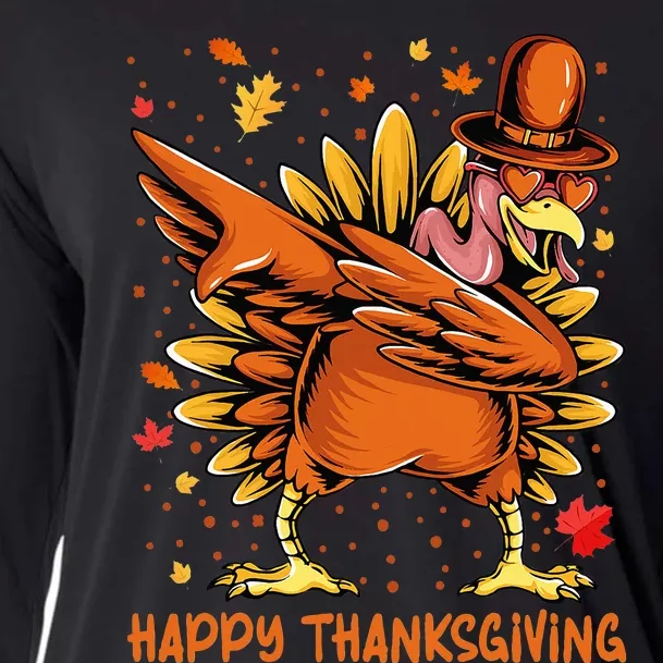 Happy Thanksgiving Dabbing Turkey Day Pilgrim Cooling Performance Long Sleeve Crew