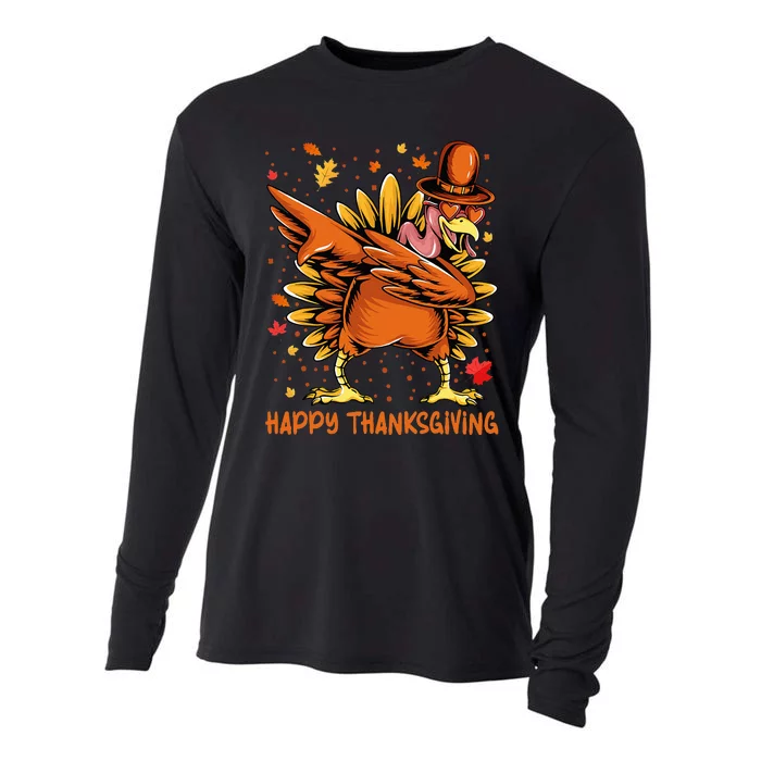 Happy Thanksgiving Dabbing Turkey Day Pilgrim Cooling Performance Long Sleeve Crew