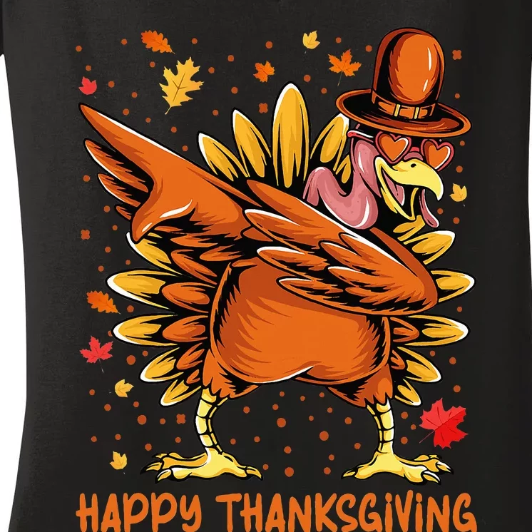 Happy Thanksgiving Dabbing Turkey Day Pilgrim Women's V-Neck T-Shirt