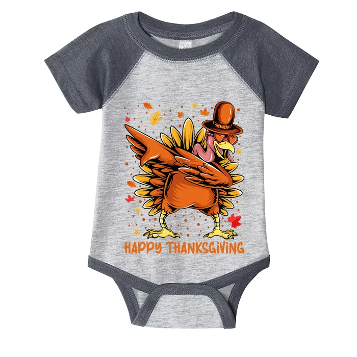 Happy Thanksgiving Dabbing Turkey Day Pilgrim Infant Baby Jersey Bodysuit