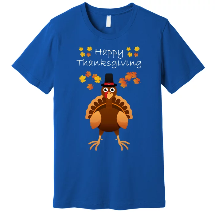 Happy Thanksgiving Day Funny Cute Pilgrim Turkey Gift Premium T-Shirt