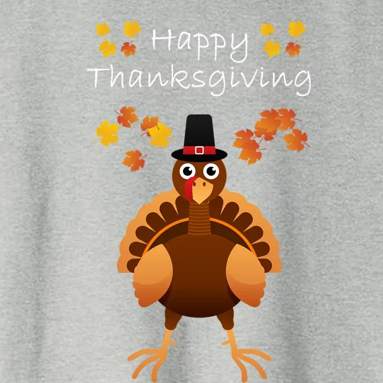 Happy Thanksgiving Day Funny Cute Pilgrim Turkey Gift Women's Crop Top Tee