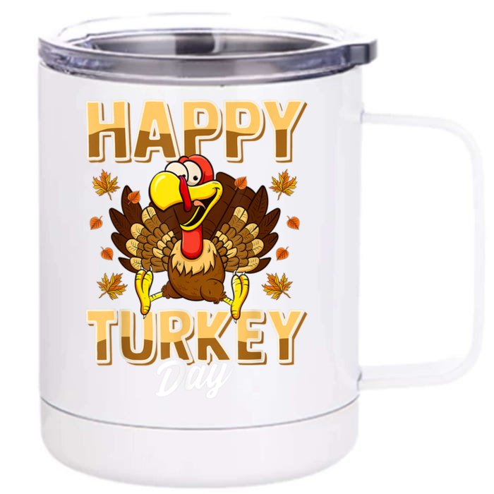 Happy Turkey Day Shirt Thanksgiving Day Holiday Gift Front & Back 12oz Stainless Steel Tumbler Cup