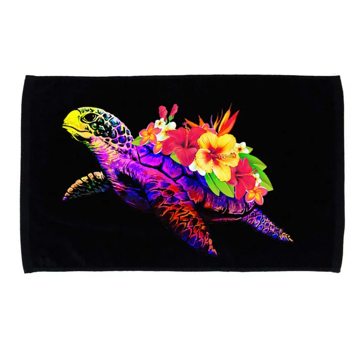 Hawaiian Tie Dye Sea Turtle Flowers Hawaii Vacation Beach Microfiber Hand Towel