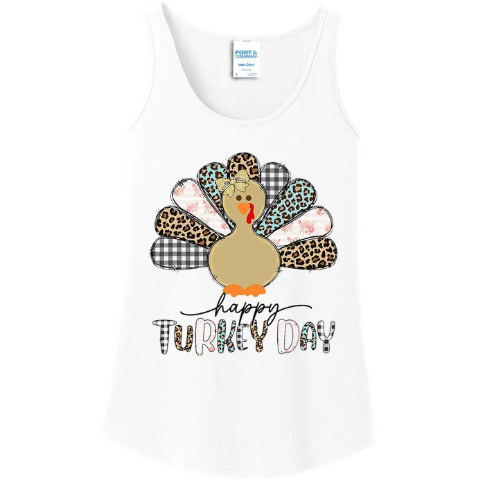 Happy Turkey Day Cute Turkey Thanksgiving Ladies Essential Tank