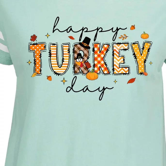 Happy Turkey Day Cute Turkey Thanksgiving Enza Ladies Jersey Football T-Shirt