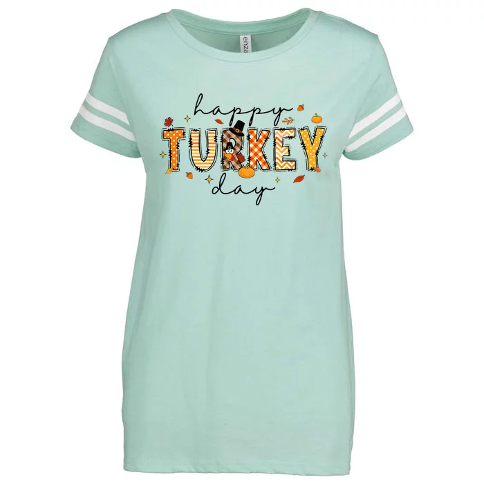 Happy Turkey Day Cute Turkey Thanksgiving Enza Ladies Jersey Football T-Shirt