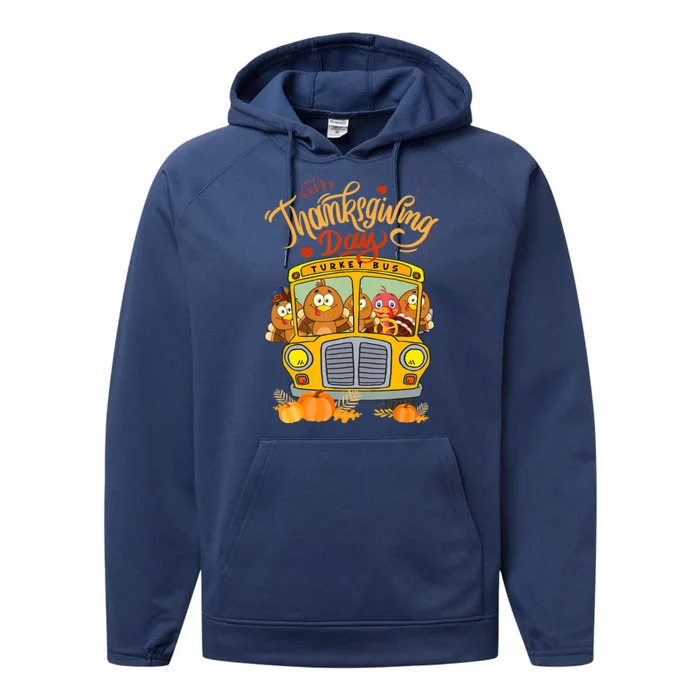 Happy Thanksgiving Day Turkey School Bus Driver Gifts Performance Fleece Hoodie