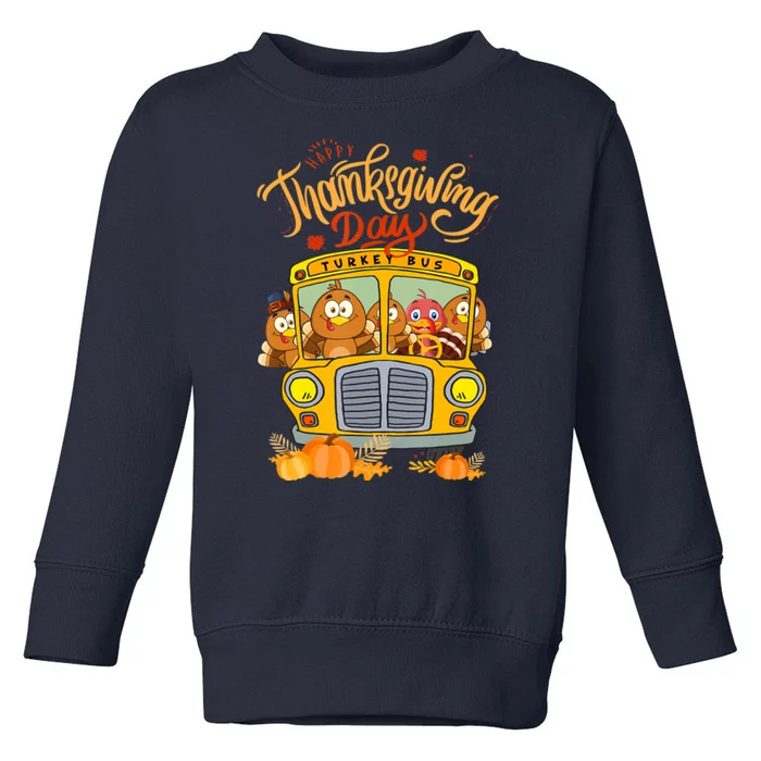 Happy Thanksgiving Day Turkey School Bus Driver Gifts Toddler Sweatshirt