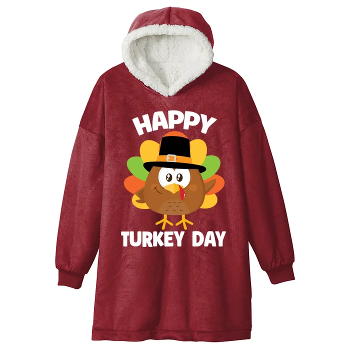 Happy Turkey Day Gift Cute Little Pilgrim Thanksgiving Gift Hooded Wearable Blanket