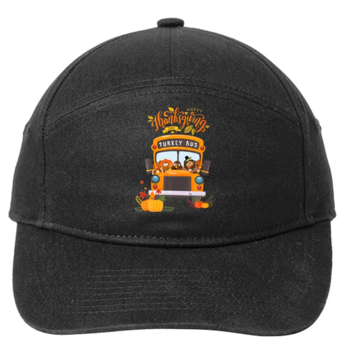 Happy Thanksgiving Day Turkey School Bus Driver Gifts 7-Panel Snapback Hat