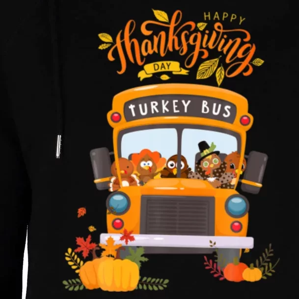 Happy Thanksgiving Day Turkey School Bus Driver Gifts Womens Funnel Neck Pullover Hood