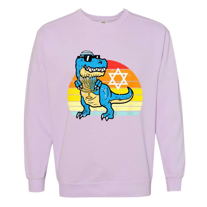 Hanukkah Trex Dino Retro Chanukah Jewish Garment-Dyed Sweatshirt