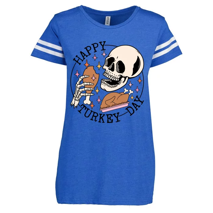 Happy Turkey Day Skeleton Little Pilgrim Gift Thanksgiving Gift Enza Ladies Jersey Football T-Shirt