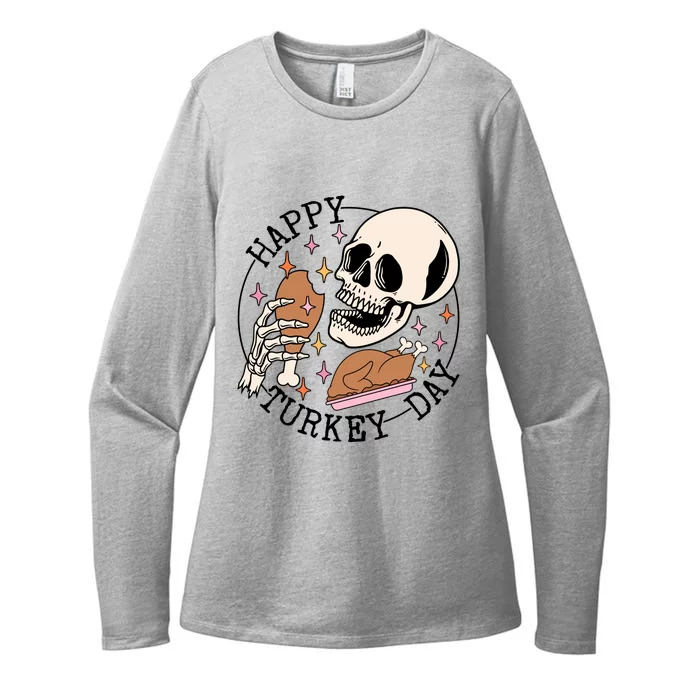 Happy Turkey Day Skeleton Little Pilgrim Gift Thanksgiving Gift Womens CVC Long Sleeve Shirt