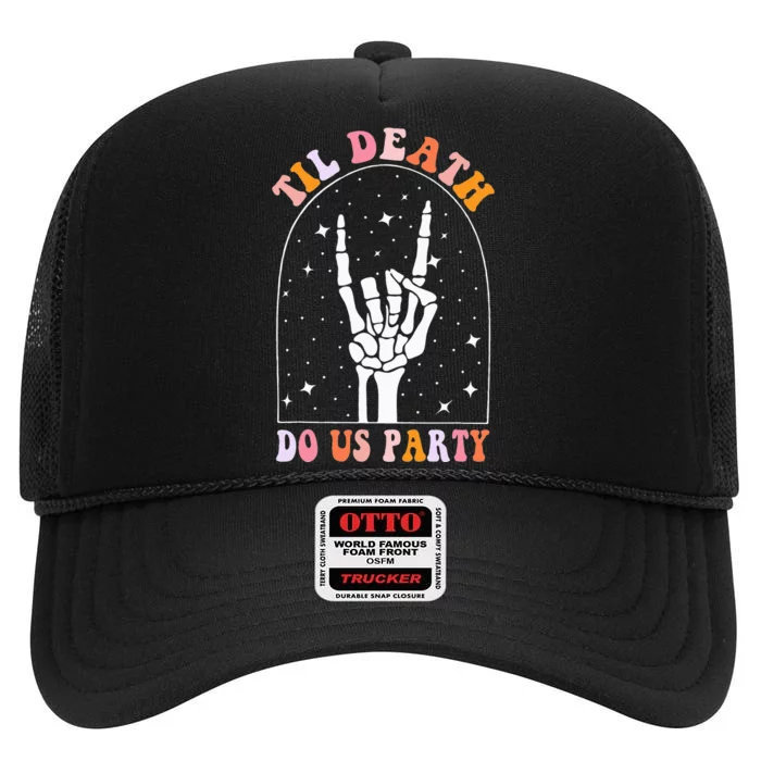 Halloween Til Death Do Us Party Retro Bachelorette Matching High Crown Mesh Trucker Hat