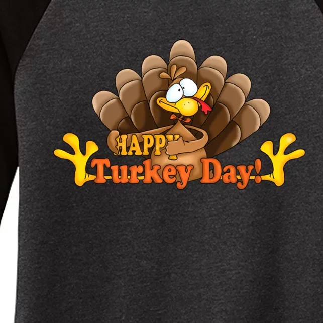 Happy Turkey Day Funny Thanksgiving Women's Tri-Blend 3/4-Sleeve Raglan Shirt