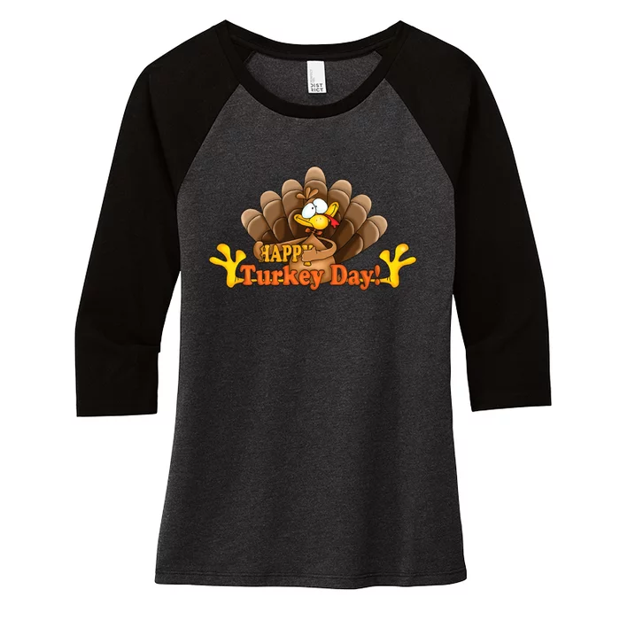 Happy Turkey Day Funny Thanksgiving Women's Tri-Blend 3/4-Sleeve Raglan Shirt