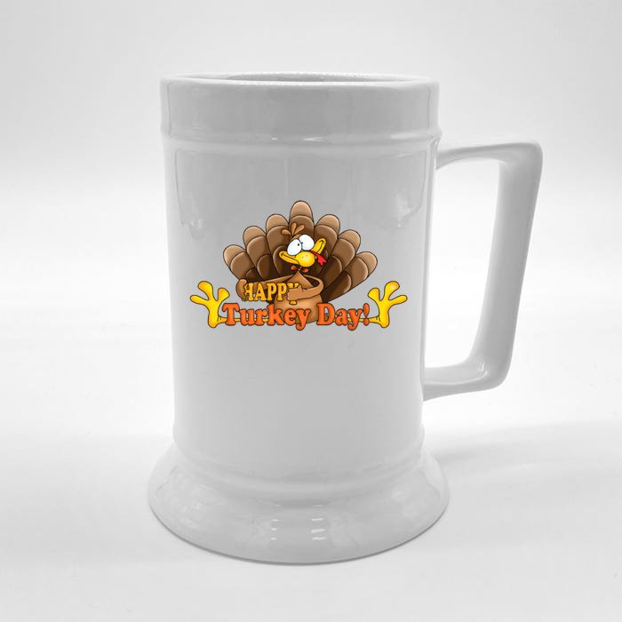 Happy Turkey Day Funny Thanksgiving Front & Back Beer Stein