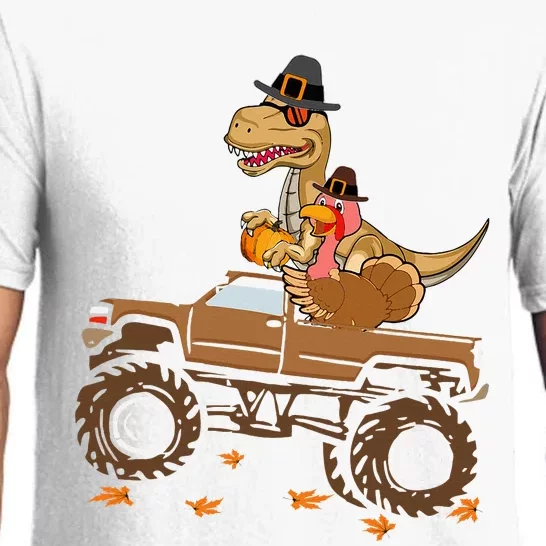 Happy Thanksgiving Dinosaur Turkey Riding Truck Pajama Set