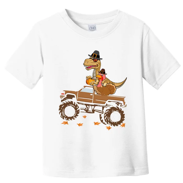 Happy Thanksgiving Dinosaur Turkey Riding Truck Toddler T-Shirt