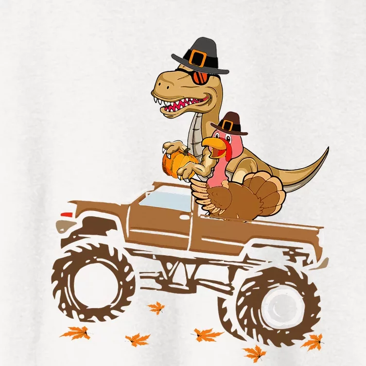 Happy Thanksgiving Dinosaur Turkey Riding Truck Women's Crop Top Tee