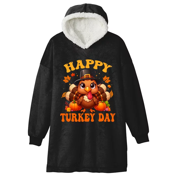 Happy Turkey Day Happy Thanksgiving Fall Hooded Wearable Blanket