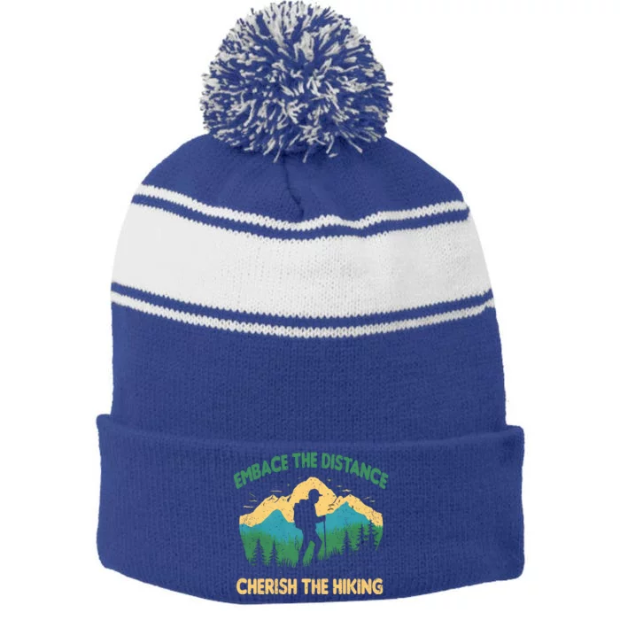 Hiking Through Distance Gift Stripe Pom Pom Beanie