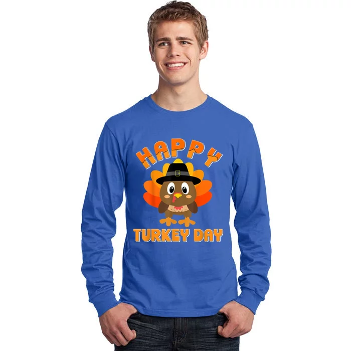 Happy Turkey Day Cool Gift Cute Little Pilgrim Gift Thanksgiving Funny Gift Tall Long Sleeve T-Shirt