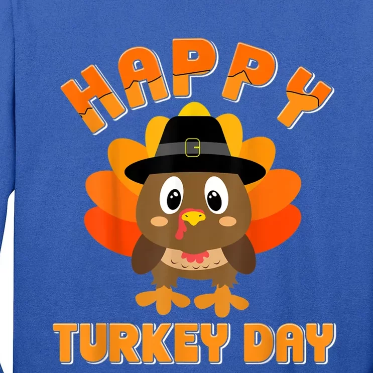 Happy Turkey Day Cool Gift Cute Little Pilgrim Gift Thanksgiving Funny Gift Tall Long Sleeve T-Shirt