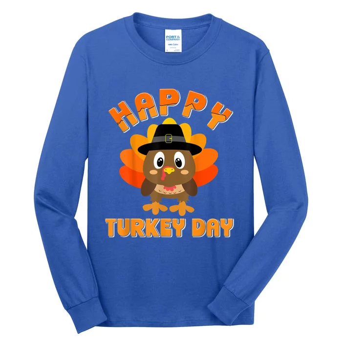 Happy Turkey Day Cool Gift Cute Little Pilgrim Gift Thanksgiving Funny Gift Tall Long Sleeve T-Shirt