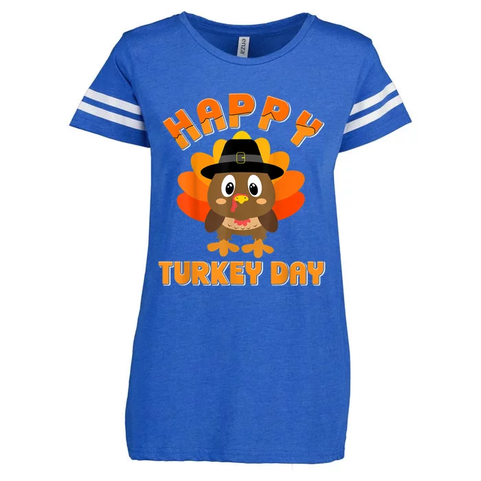 Happy Turkey Day Cool Gift Cute Little Pilgrim Gift Thanksgiving Funny Gift Enza Ladies Jersey Football T-Shirt