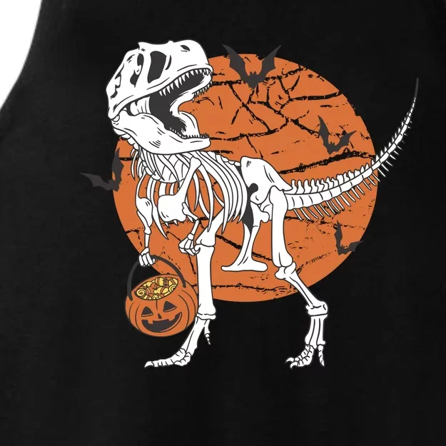 Halloween TRex Dinosaur Skeleton Ladies Tri-Blend Wicking Tank