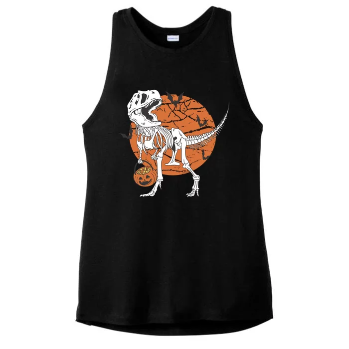 Halloween TRex Dinosaur Skeleton Ladies Tri-Blend Wicking Tank