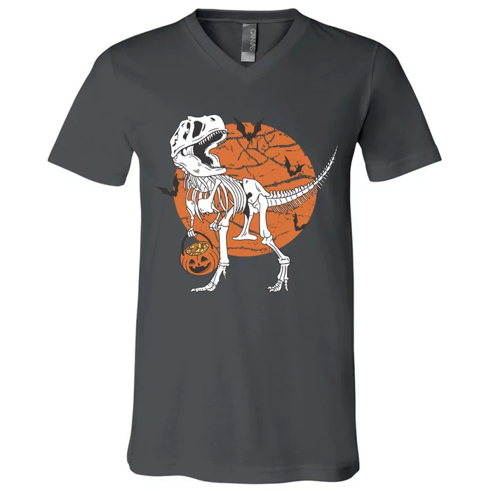 Halloween TRex Dinosaur Skeleton V-Neck T-Shirt