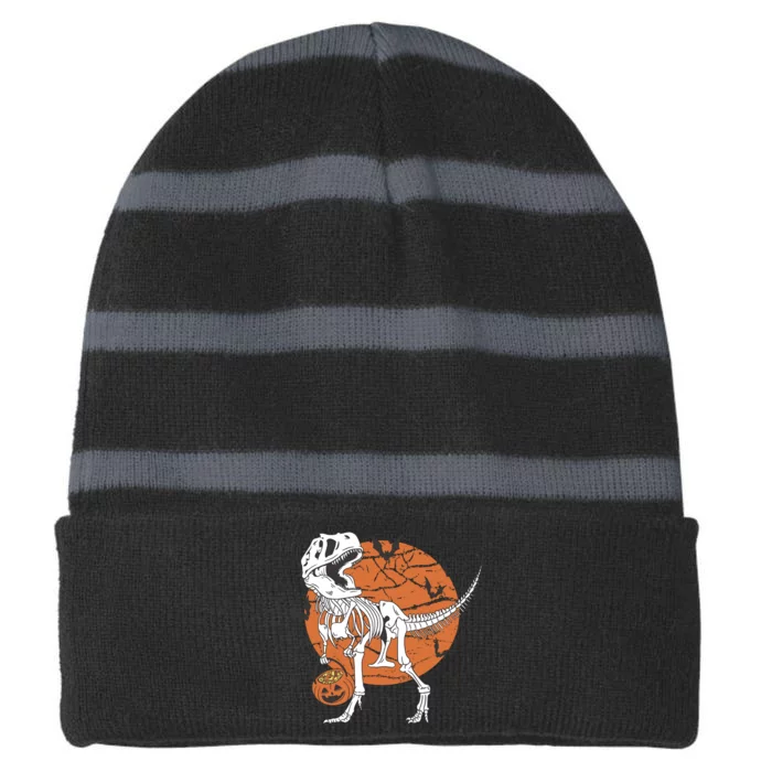 Halloween TRex Dinosaur Skeleton Striped Beanie with Solid Band