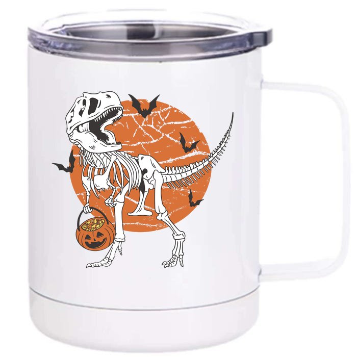 Halloween TRex Dinosaur Skeleton Front & Back 12oz Stainless Steel Tumbler Cup