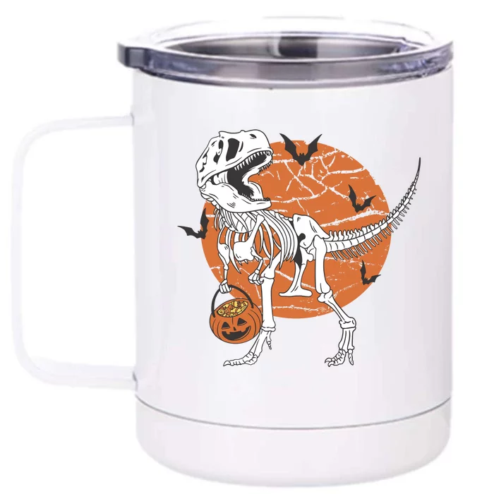 Halloween TRex Dinosaur Skeleton Front & Back 12oz Stainless Steel Tumbler Cup