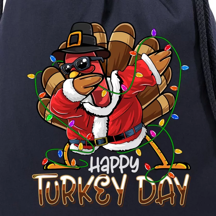 Happy Turkey Day Dabbing Turkey Lights Thanksgiving Great Gift Drawstring Bag