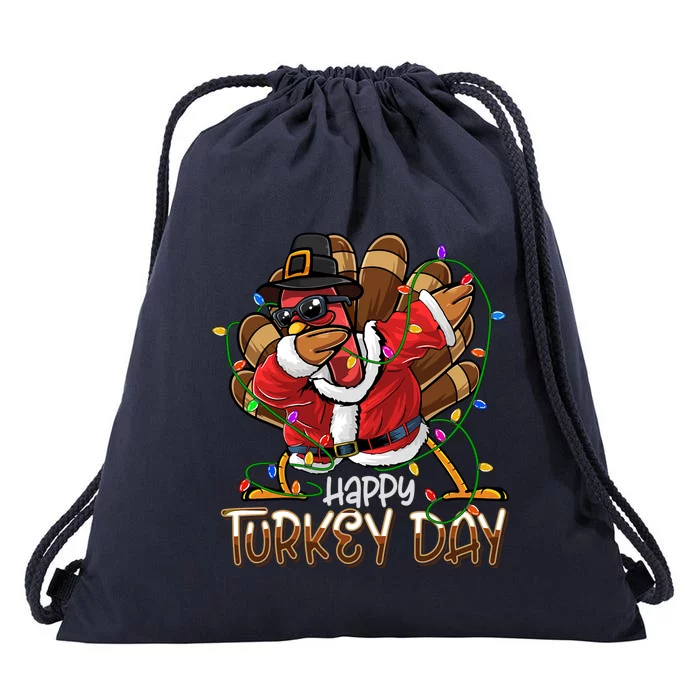 Happy Turkey Day Dabbing Turkey Lights Thanksgiving Great Gift Drawstring Bag