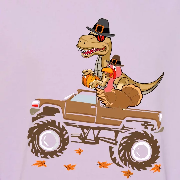 Happy Thanksgiving Dinosaur Turkey Riding Truck Garment-Dyed Sweatshirt