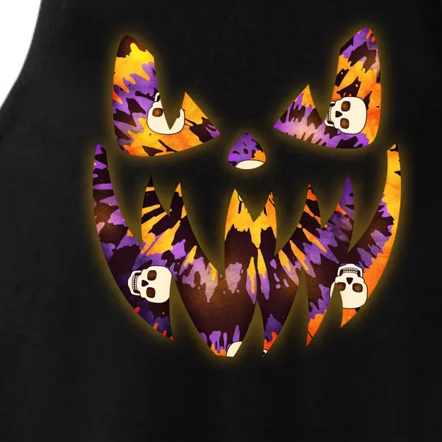 Halloween Tie Dye Jackolantern Face Ladies Tri-Blend Wicking Tank