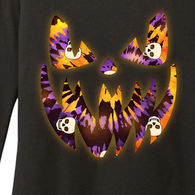 Halloween Tie Dye Jackolantern Face Womens CVC Long Sleeve Shirt