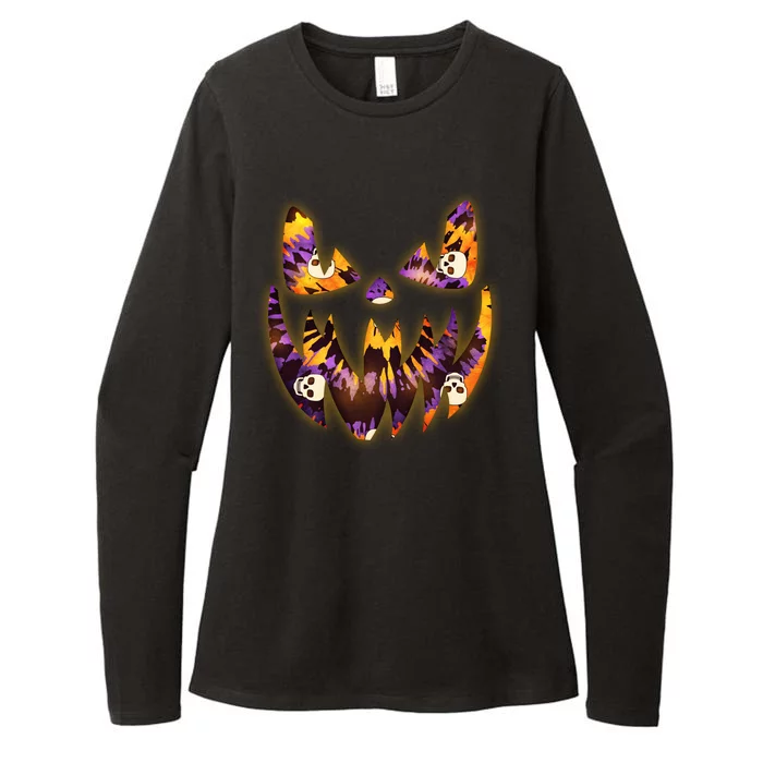 Halloween Tie Dye Jackolantern Face Womens CVC Long Sleeve Shirt