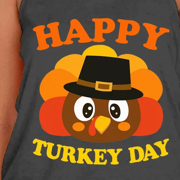 Happy Turkey Day Cute Little Pilgrim Gift Thanksgiving Women's Knotted Racerback Tank